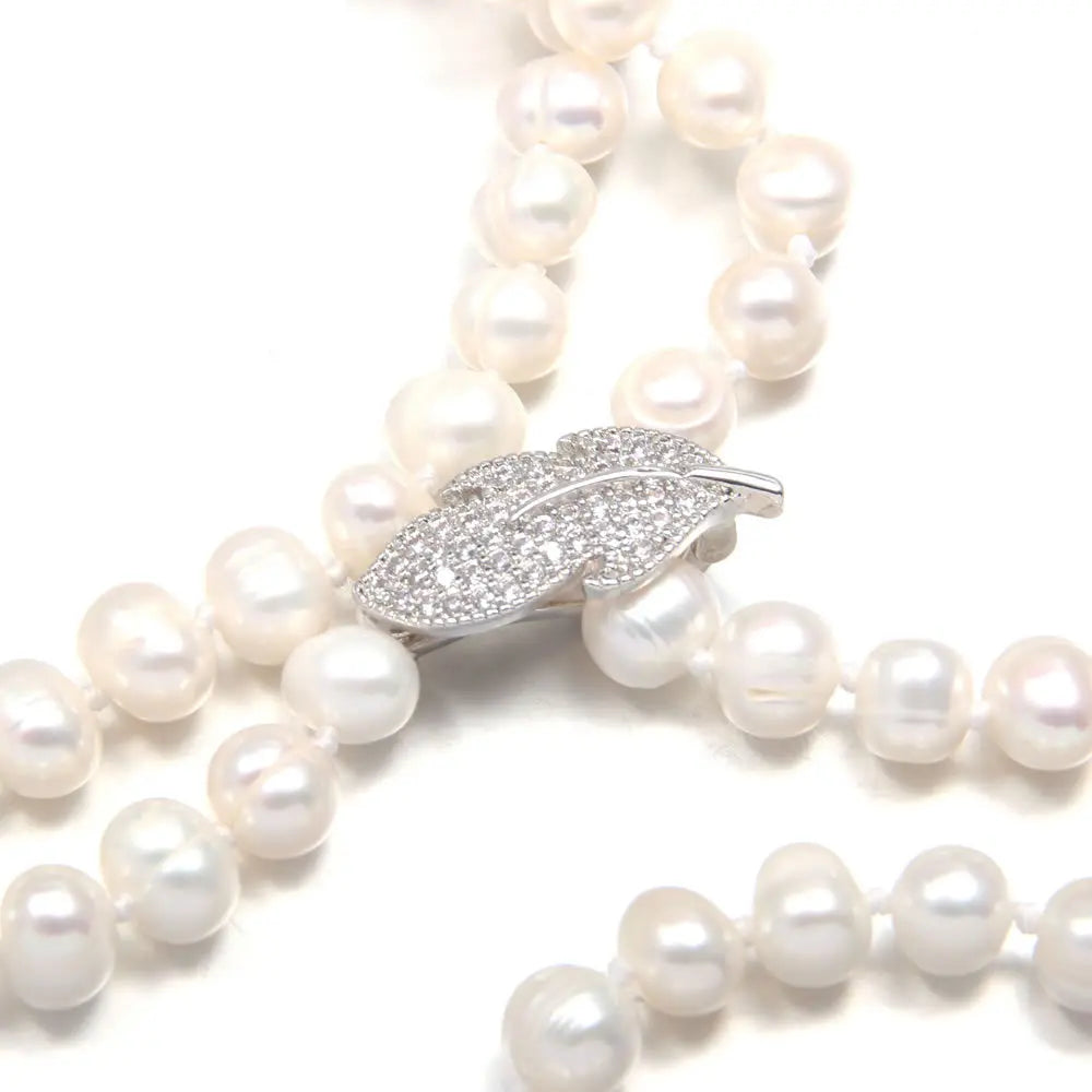 Long Pearl Necklace Sweater Chain - 8-9mm Natural Freshwater Pearl Jewelry