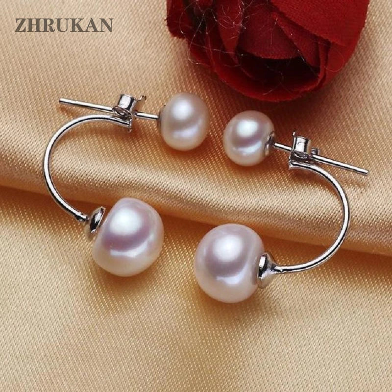 Double Silver Pearl Earrings For Women Jewelry.