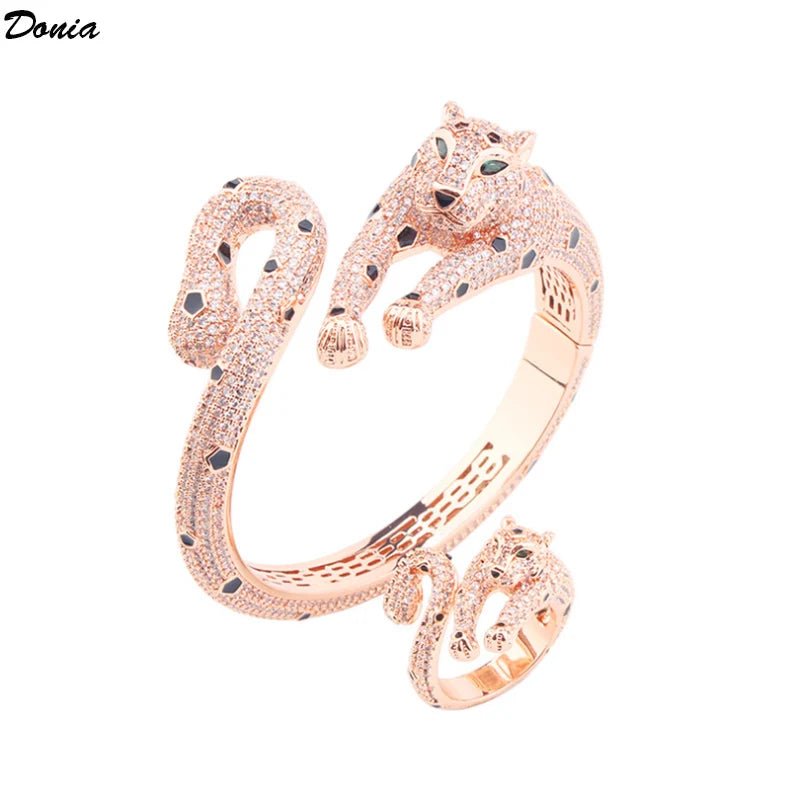 Donia jewelry European and American enamel fierce leopard open bracelet ring fashion luxury domineering AAA inlaid zircon jewelr