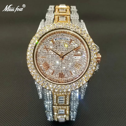 MISSFOX Diamond Mens Watches Luxury Silver.