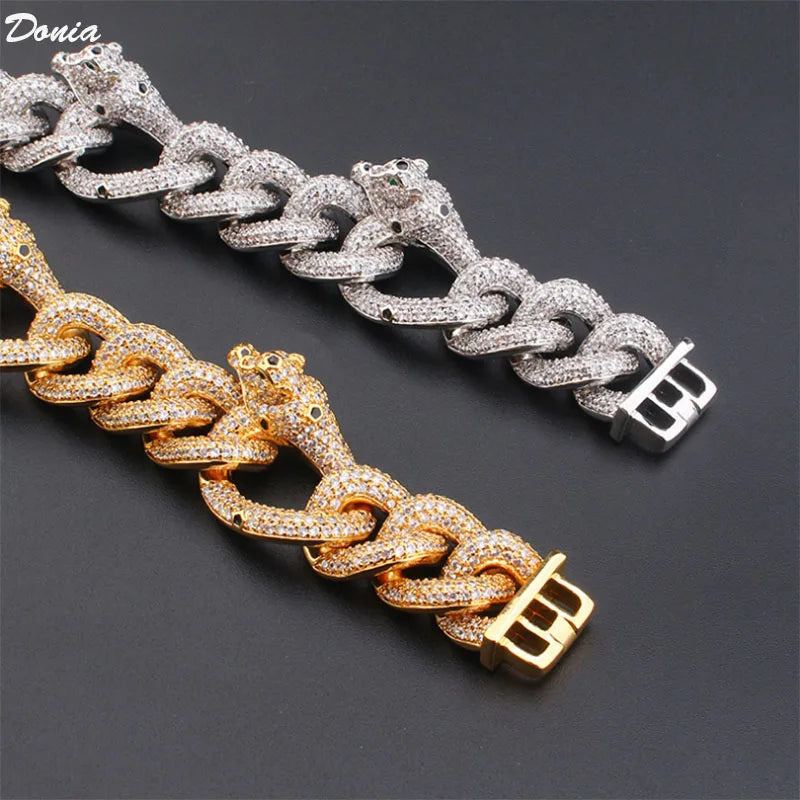 Donia Jewelry European and American fashion luxury hip-hop flying leopard diamond bracelet snake bone chain creative bracelet