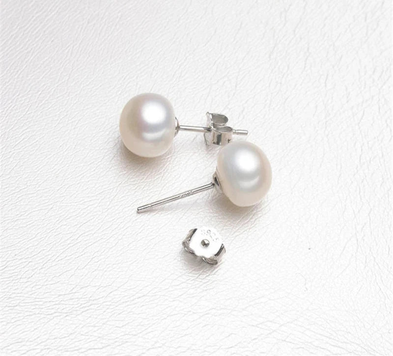 Silver Pearl Stud Earrings - Natural Freshwater.