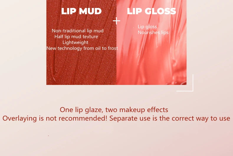 New Update!LEEMEMBER Double-Headed Two Effect Lip Glaze Water Mirror Surface Glossy & Matte Non-Stick Liquid Lip Mud Tint Makeup