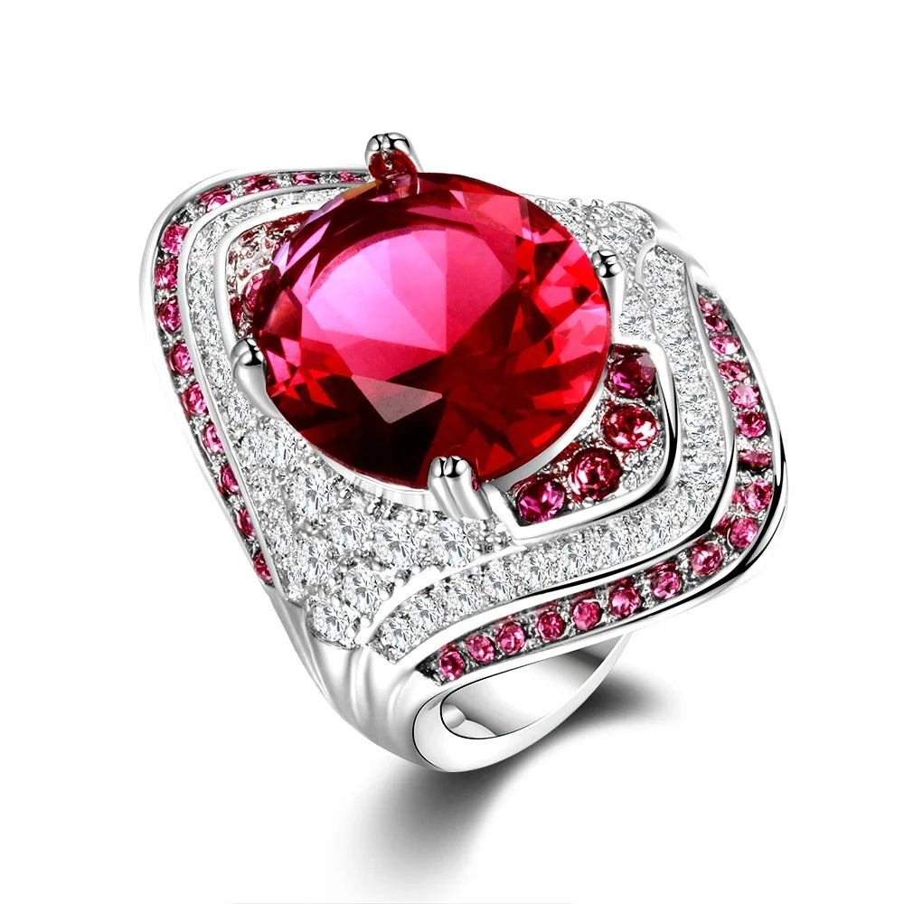 Genuine Unique 925 Silver Ring with Ruby Stones For Women Vintage Crystal Fashion Luxury Wedding Party Jewelry Gifts Wholesale