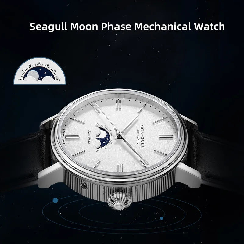 Moon Phase Leather Business Casual Watch.