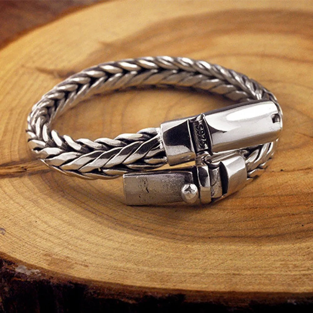 New l Solid S925 Pure Silver Hand Woven Vintage Mighty  Men Bracelet Birthday Gift