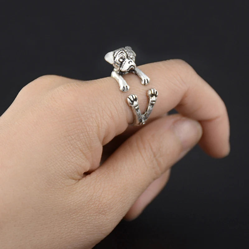 New Vintage Doho Tiny Pug Dog Ring.