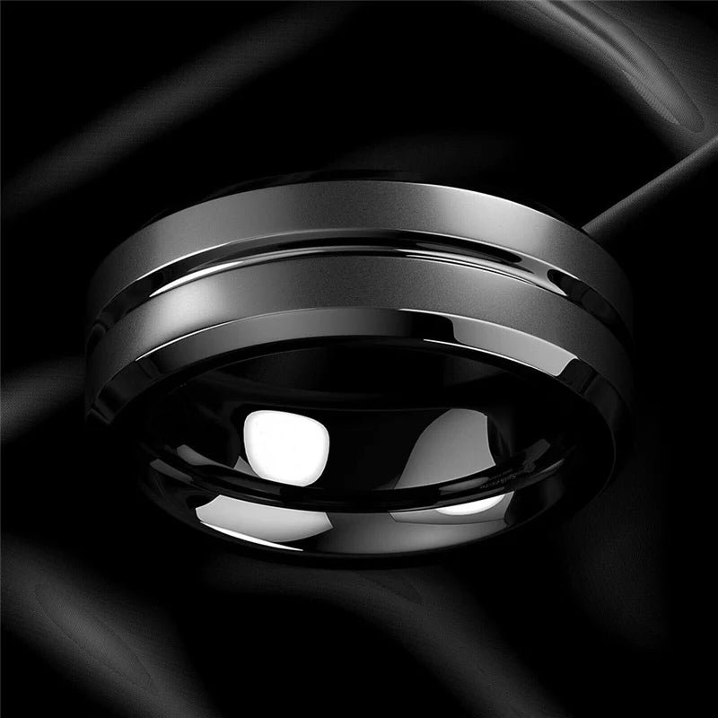 Fashion Men Black Stainless Steel Rings Wedding.