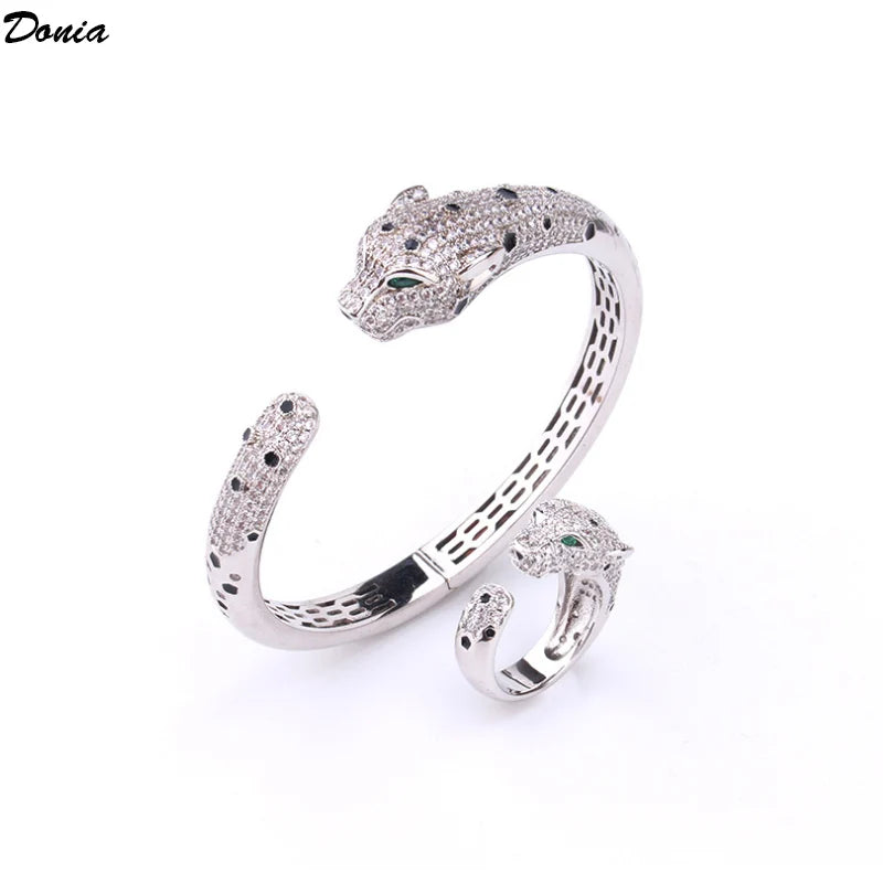 Donia Jewelry New European and American luxury fashion leopard bracelet inlaid AAA zircon leopard ring bracelet set