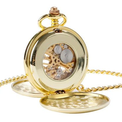 Full Gold Color Skeleton Pocket Watch