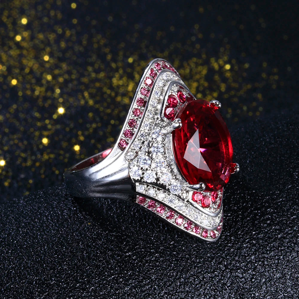 Genuine Unique 925 Silver Ring with Ruby Stones For Women Vintage Crystal Fashion Luxury Wedding Party Jewelry Gifts Wholesale