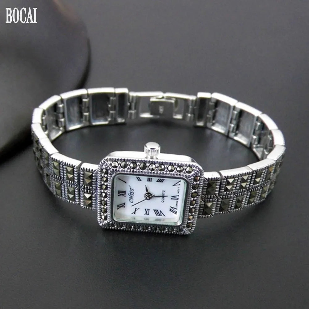 Silver Jewelry Woman Bracelet Watch Thai silver Retro Tungsten Diamond Watch Ladies New Silver Bracelet High Quality Giftt