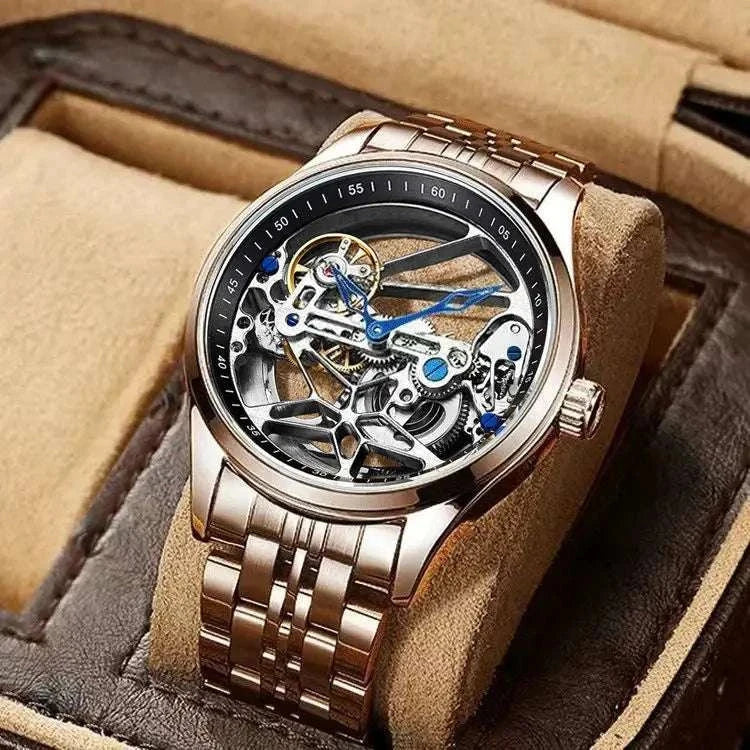 Hollow out Tourbillon Automatic MAN WATCH limited edition Mechanical Watches Fashion Belt and steel band Men&