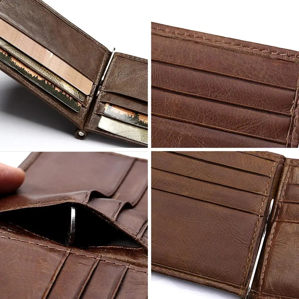 Famous Brand Men 100% Genuine Leather Bifold Male Purse.