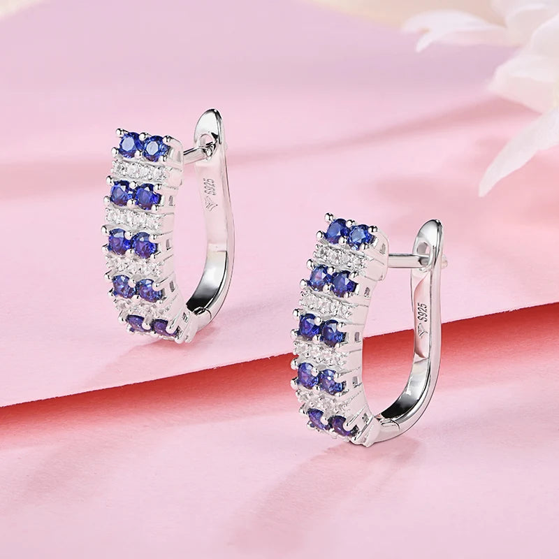 Created Blue Sapphire Earrings For Women Girl.