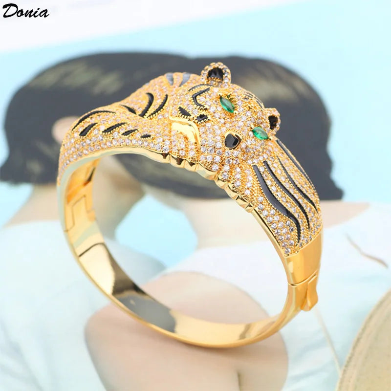 Donia jewelry European and American luxury bracelet fashion leopard AAA zircon bracelet ring set animal personality jewelry