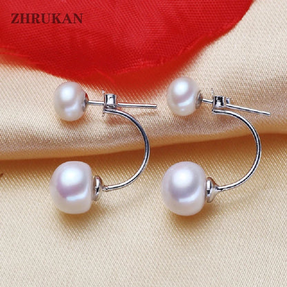 Double Silver Pearl Earrings For Women Jewelry.