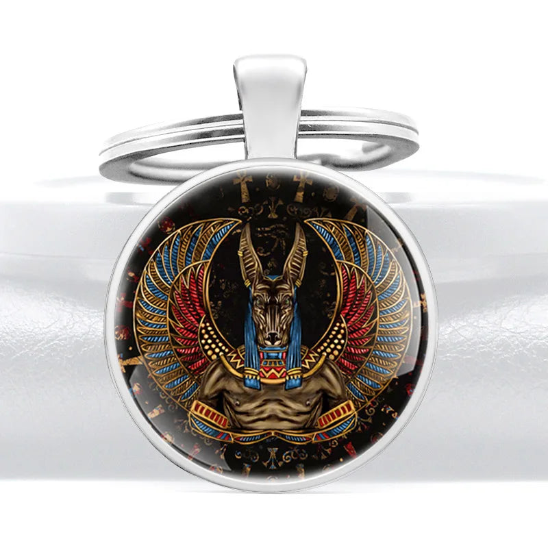 Ancient Egypt Anubis Glass Pendant Rings.