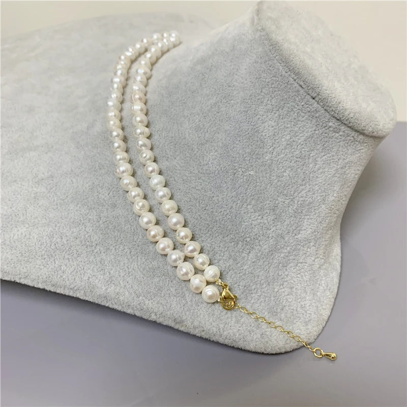 Wholesale18K Gold Pearl Chokers Necklaces 6-7mm Natural Freshwater Pearl Jewelry For Women 2021 Fashion Pretty Wedding Gift'