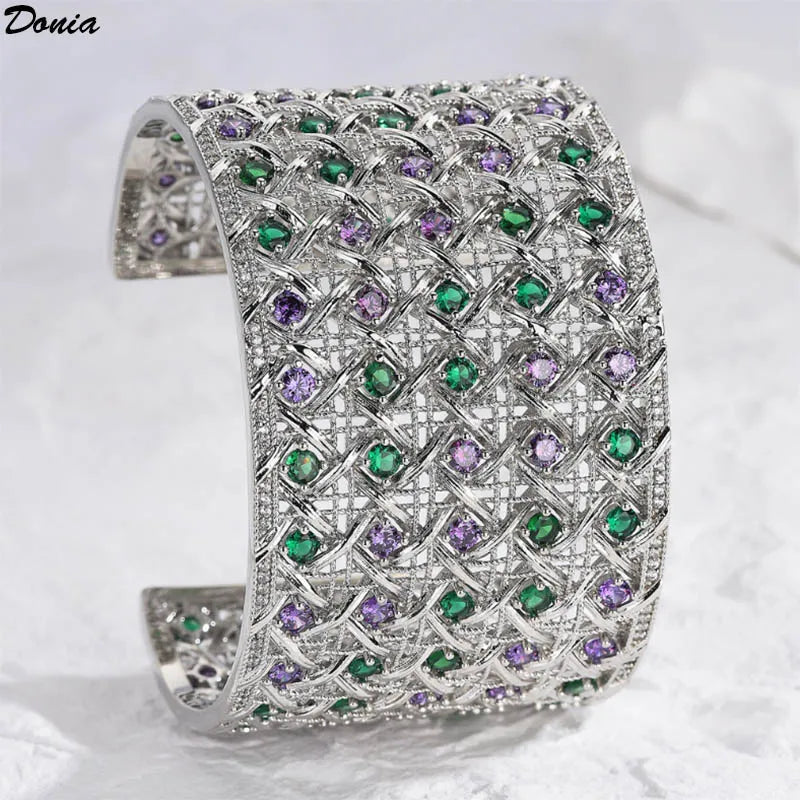 Donia Jewelry European and American fashion luxury wide plate retro tri-color bracelet women inlaid AAA zircon bracelet jewelry