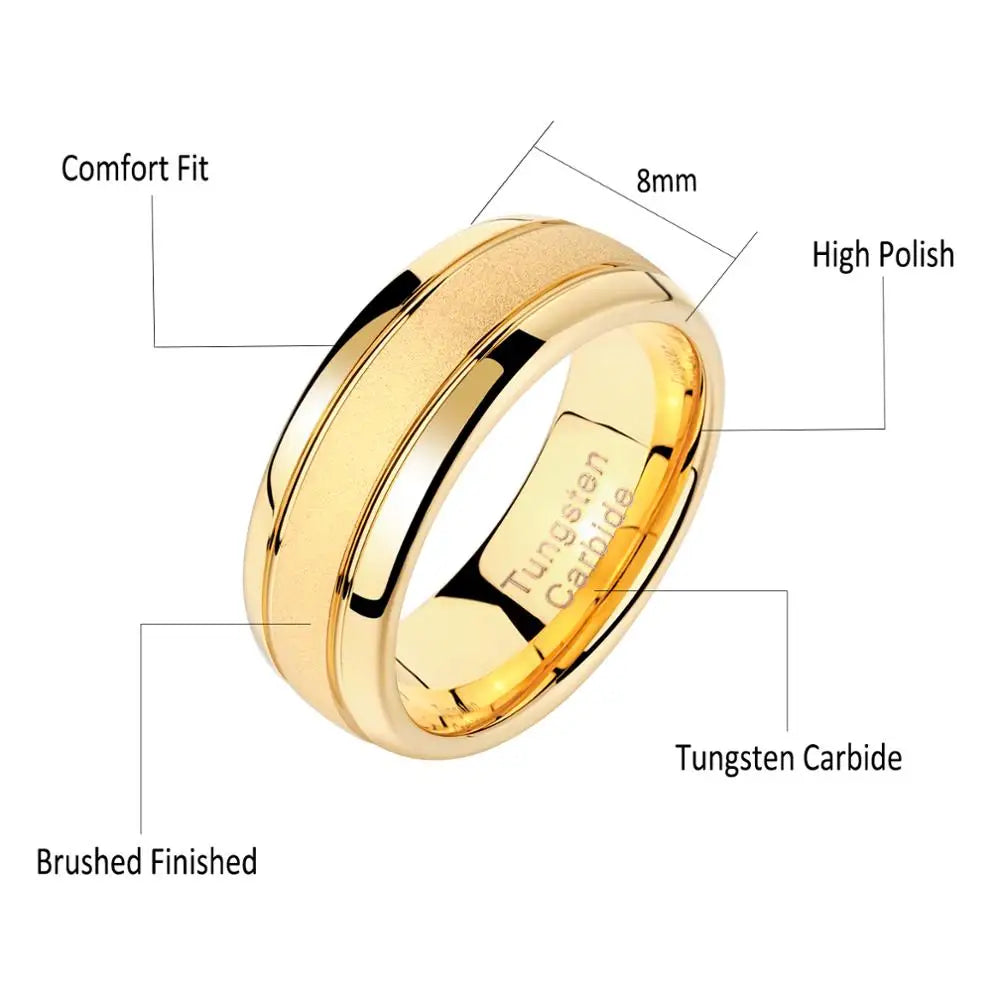 Men's Wedding Rings Golden Tungsten Carbide.