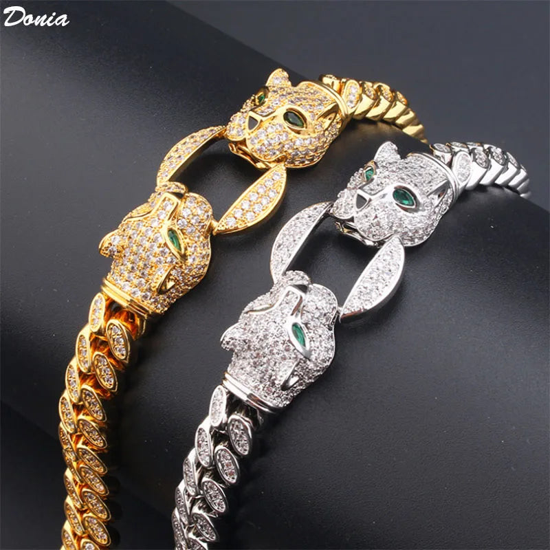 Donia Jewelry European and American fashion luxury two-headed leopard domineering bracelet copper AAA zircon creative bracelet