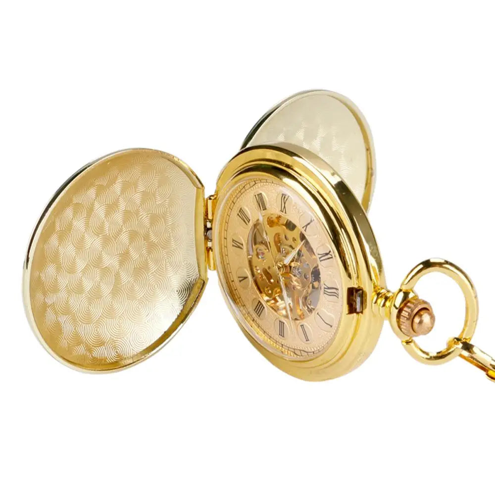 Full Gold Color Skeleton Pocket Watch