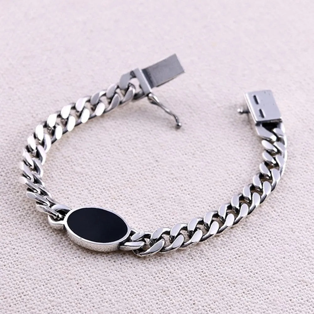 2022 S925 Silver Vintage Black Oval Bracelet.