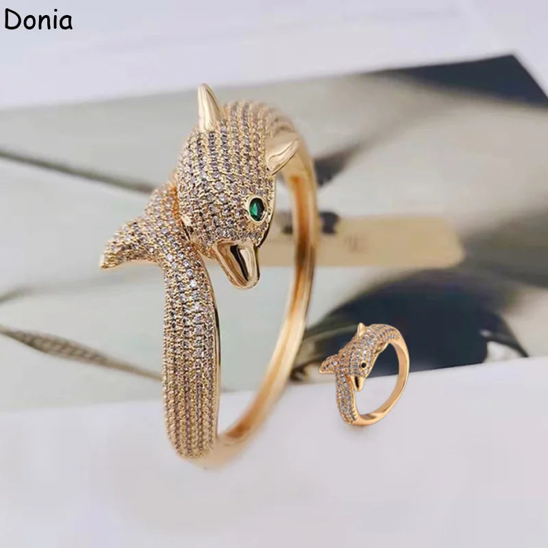 Donia jewelry fashion dolphin copper micro-inlaid AAA zircon bracelet set creative opening ladies ring set