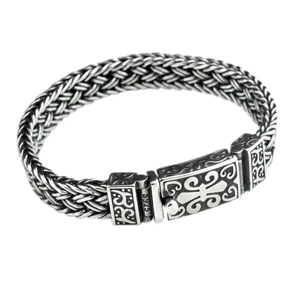 New Real Solid S925 Pure Silver Bracelet for Man Personality Woven Bracelet Domineering  Retro Fashion Holiday Gifts