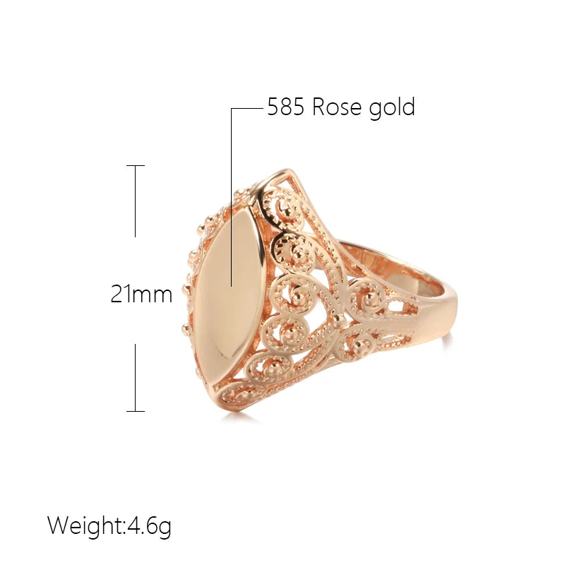 Kinel Hot Fashion Glossy Rings for Women 585 Rose Gold Unique Pattern Rhombus Rings Ethnic Bride Wedding Jewelry 2022 New