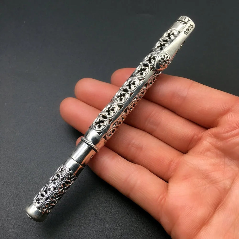 BOCAI S925silver ballpoint pen Man and Woman vintage and elegant S925 silver hollow carved, business signature pen high quality