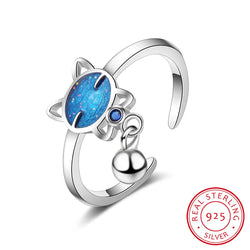 Simple Cute Blue Cat Bead Ring.