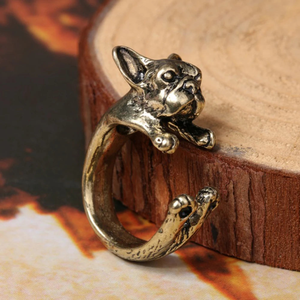 Vintage Boho Chic French Bulldog Ring.