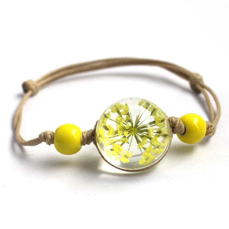 New Glass Ball Bracelet Jewwlry Wholesale Women Romantic Dry Flowers Bracelet & Bangle For Pretty Girls Gift Hote sale