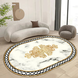 Luxury White Gold Marble Carpet Living Room Oval Frame Interior Design Area Rug Modern Home Decor Bedroom Rug Corridor Floor Mat