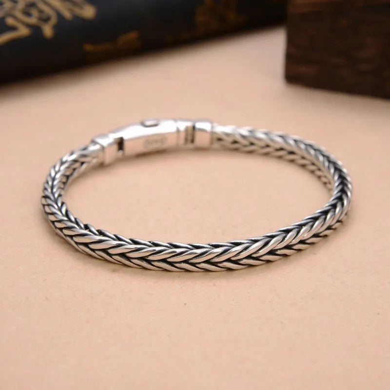 New Real PurS925 Silver Handmade Woven Retro Domineering Style Ppersonality Keel Man and Woman Bracelets