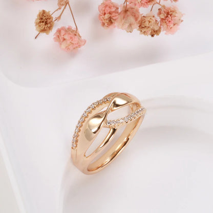 JULYDREAM Fashion Twist Double Zircon Women Rings 585 Gold Color Trendy Party Accessories Modern Wedding Jewelry Hypoallergenic