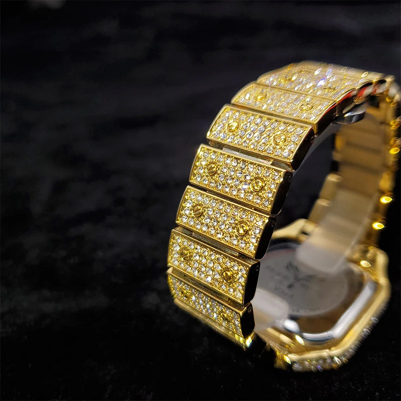 Dropshipping Gold Men Watch Ice Out Lab Diamond Square Watches for Male Waterproof Hip Hop bling bling Cool Hour Gift Wholesale