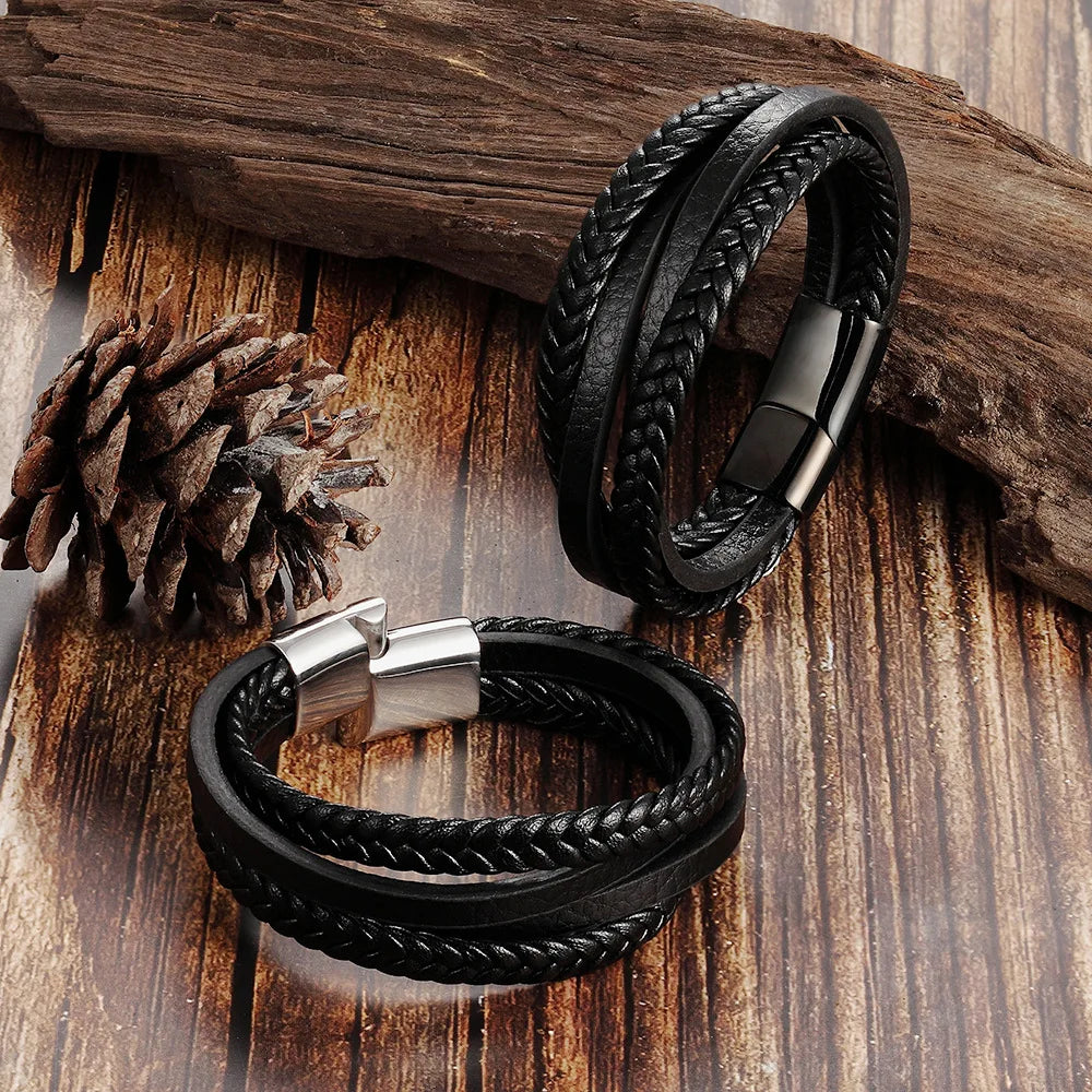 Fashion Simple Design Multilayer Leather Rope Hand Woven.