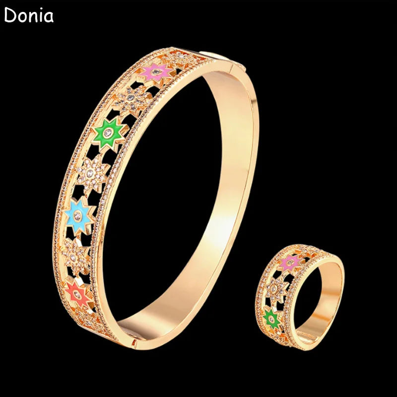 Donia jewelry fashion octagonal star enamel copper micro-inlaid AAA zircon bracelet set creative opening ladies ring set