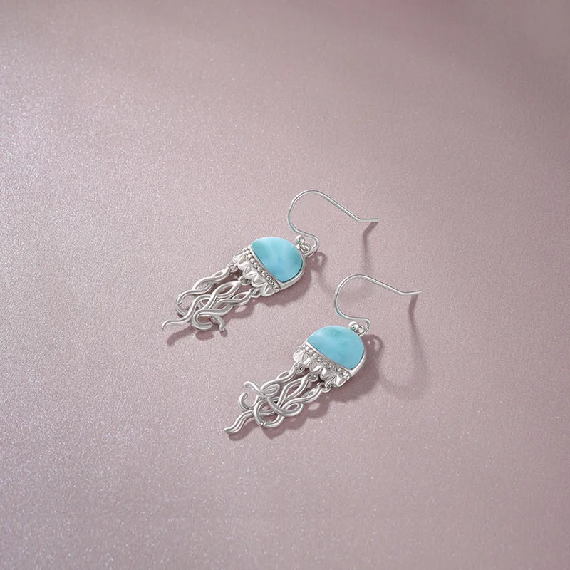 Silver Sea Life Jellyfish Earrings with Larimar.