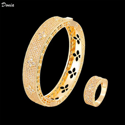 Donia jewelry Fashion hot selling flower bracelet micro inlaid AAA Zircon Bracelet Ring Set luxury new classic Bracelet Ring Set