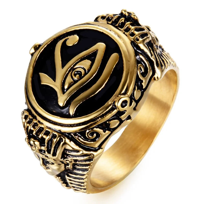 Gothic Ancient Egypt Egyptian Pharaoh The Eye of Horus Wedjat Eye Ankh Cross Vintage Ring For Men Punk  Steampunk Jewelry