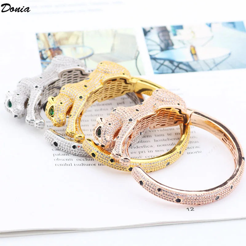 Donia jewelry European and American enamel leopard open bracelet ring fashion luxury domineering AAA inlaid zircon jewelry