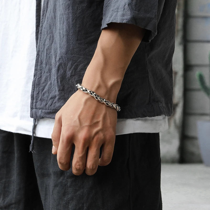 NEW 100% Solid S925 Pure Silver Bracelet For Men Retro Fashion Jewelry Men's Silver Bracelet