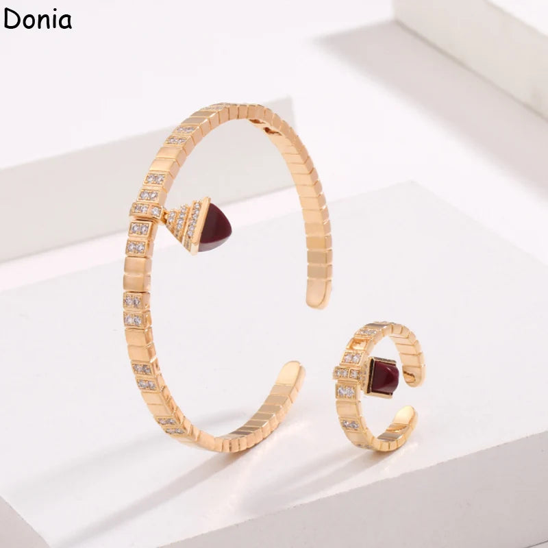 Donia jewelry European and American fashion copper micro-inlaid AAA zircon gemstone bracelet set creative luxury open ring set