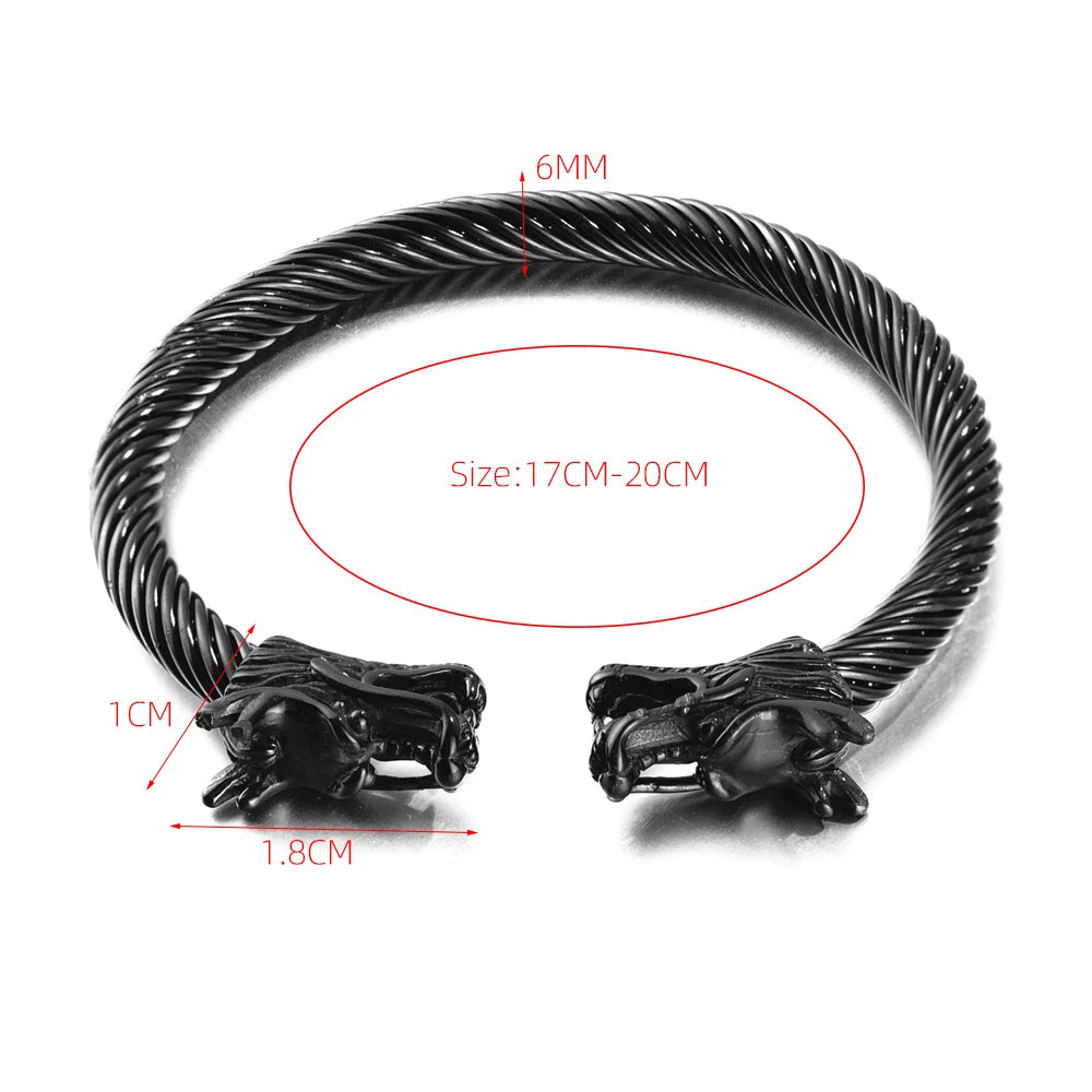 Double Dragon Bracelet Cable Wire Bangle Stainless Steel Black Jewelry Fashion Viking Bracelet Men Wristband Cuff Bracelet Women