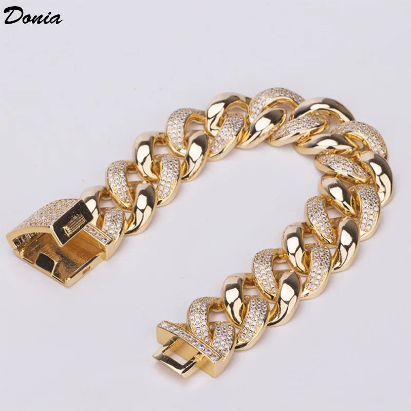 Donia Jewelry Fashion European and American copper micro inlaid AAA zircon Cuba bracelet box buckle men's hip hop style jewelry