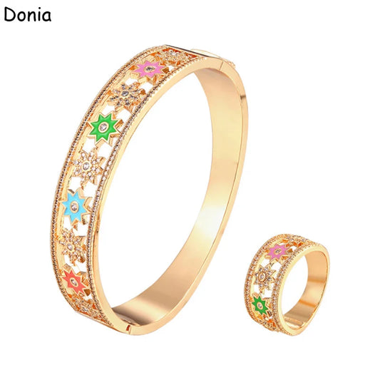 Donia jewelry fashion octagonal star enamel copper micro-inlaid AAA zircon bracelet set creative opening ladies ring set